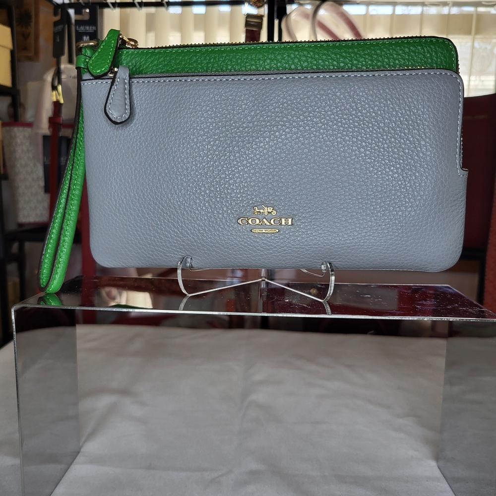 Coach Double Zip Wallet In Colorblock - IM/Kelly Green Multi